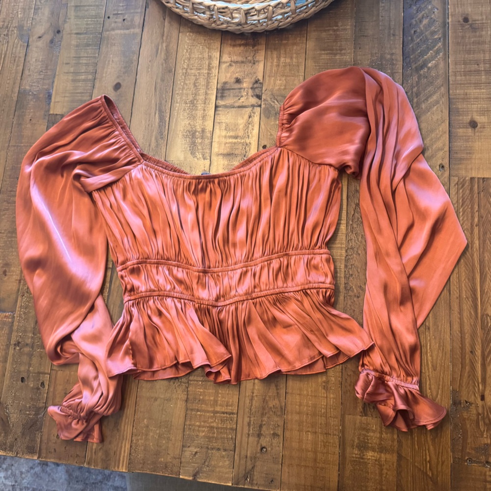 LULUS Satin Ruched Top - Picture 3 of 7